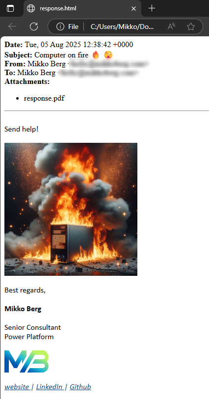Screenshot of the response with inline images showing