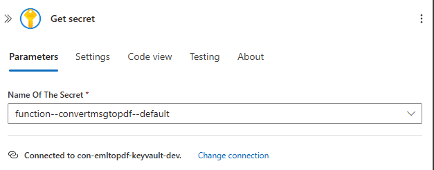 Screenshot of the get secret action