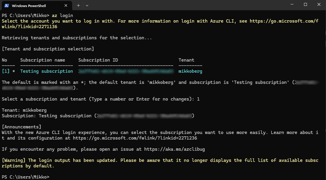 Logging in to Azure CLI