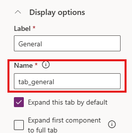 Name property in tab