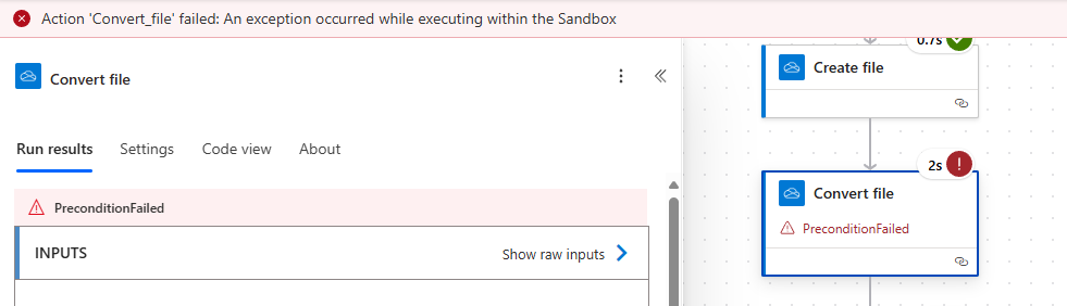 Screenshot of an error &#39;An exception occurred while executing within the Sandbox&#39;